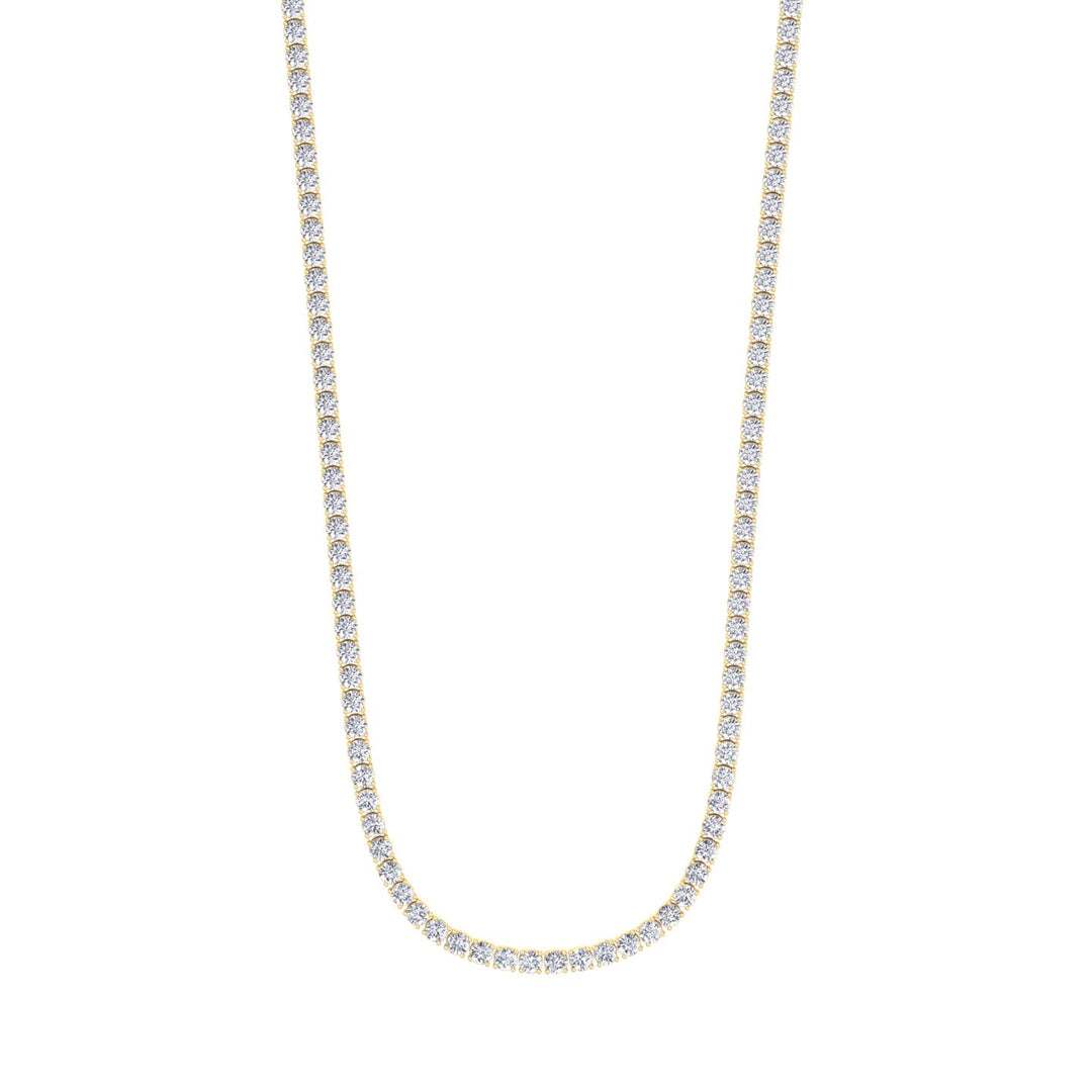 15 Carat 4 Prong Tennis Necklace 14K Solid Gold 16"