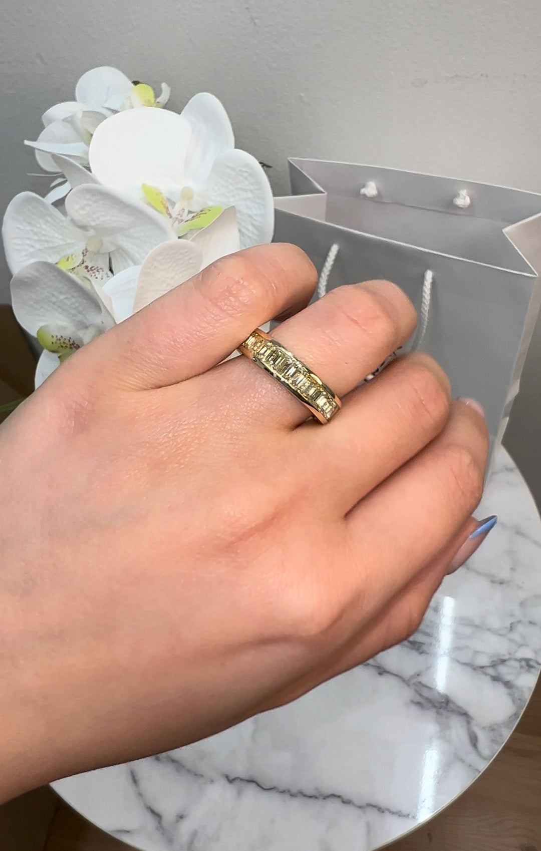 Emerald Cut Channel Set Eternity Band