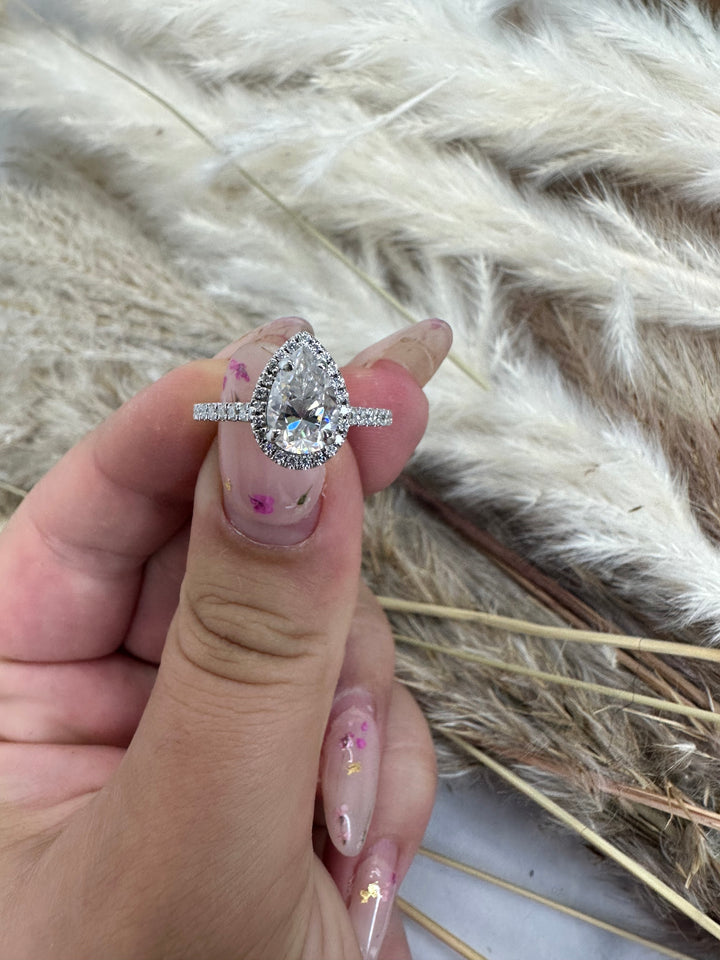 Pear Shape Halo   Engagement Ring with Sidestones