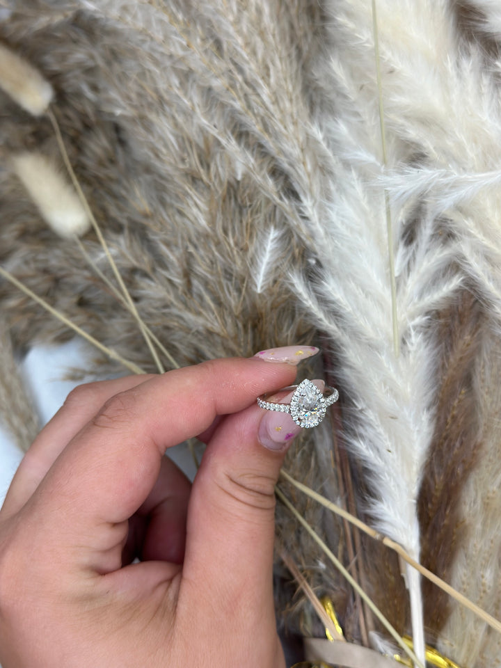 Pear Shape Halo   Engagement Ring with Sidestones