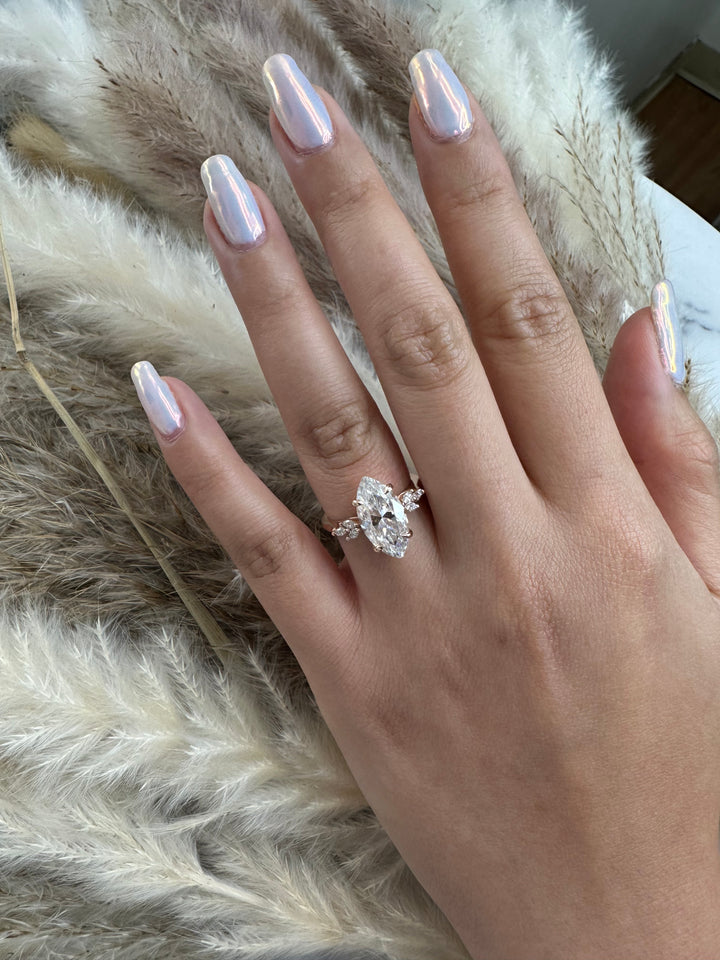 Marquise Cut Engagement Ring with Triple Marquise Sidestones