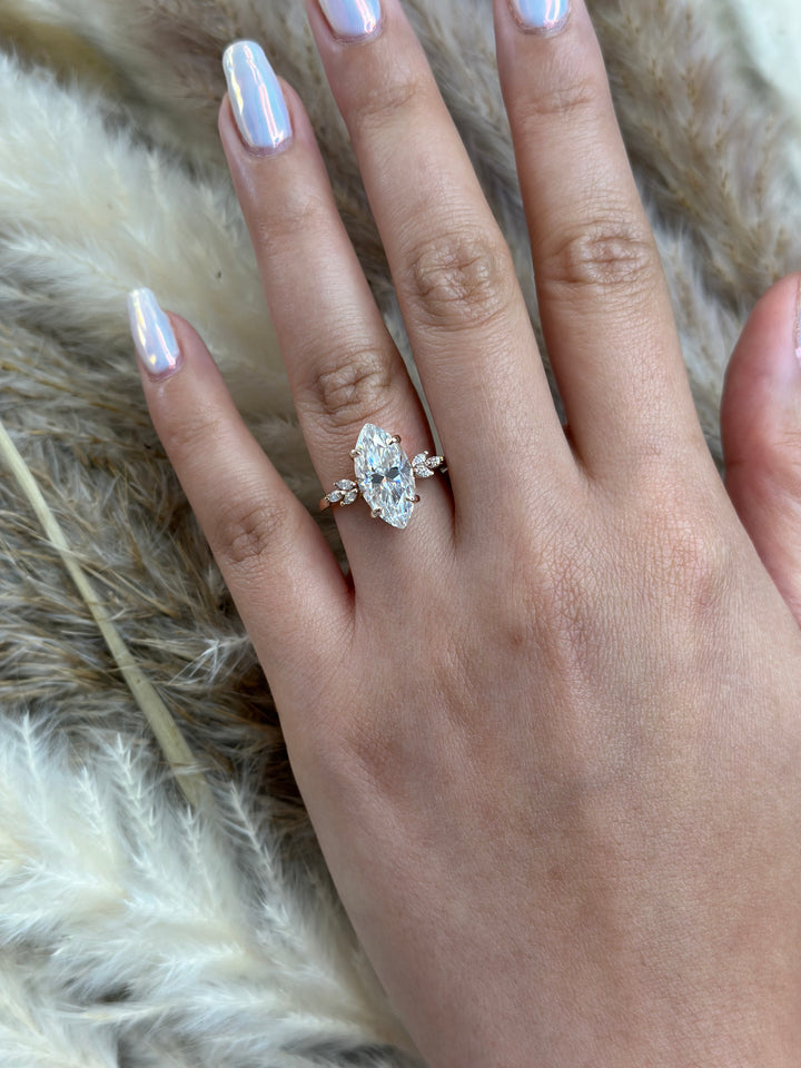 Marquise Cut Engagement Ring with Triple Marquise Sidestones