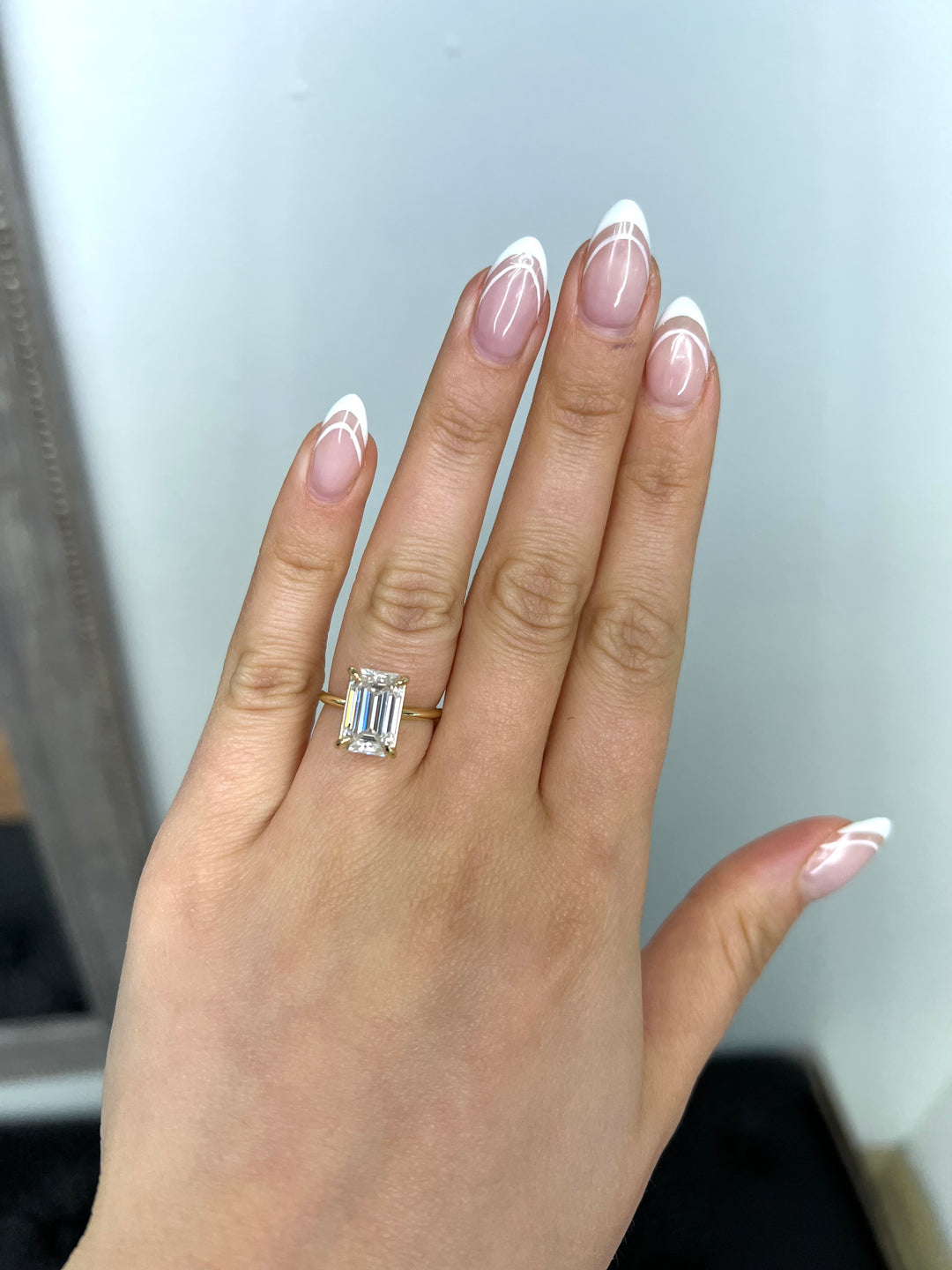 Emerald Cut Thin Band Solitaire Engagement Ring