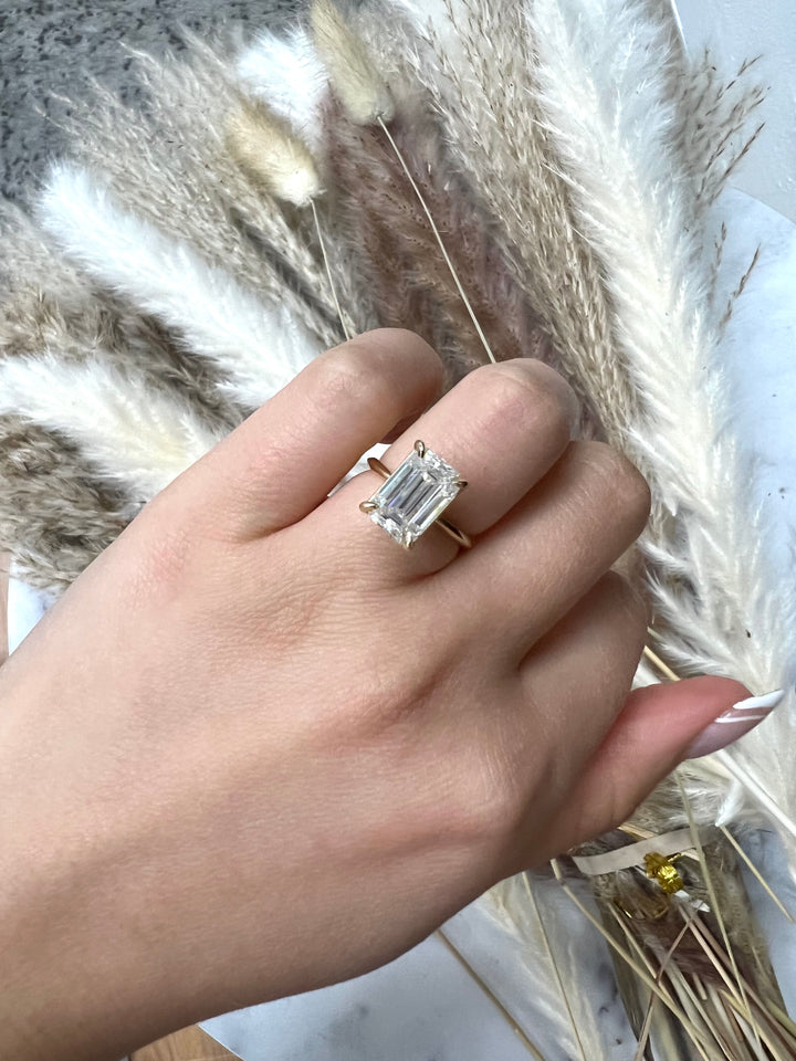 Emerald Cut Thin Band Solitaire Engagement Ring