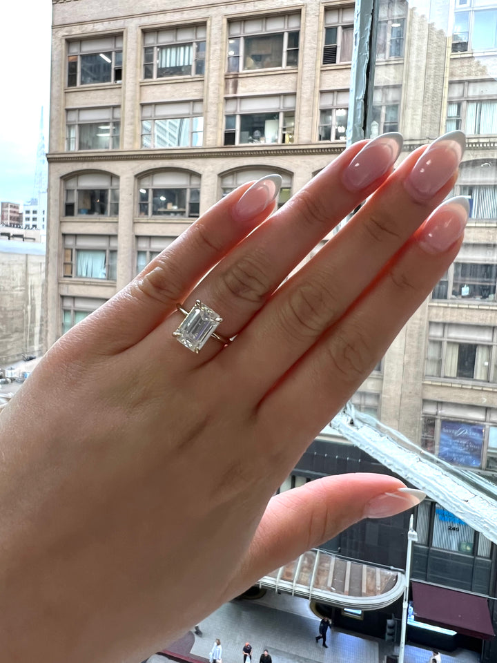 Emerald Cut Thin Band Solitaire Engagement Ring