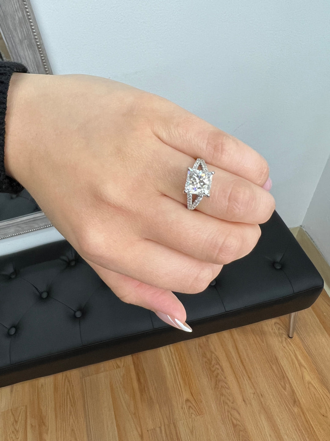 Princess Cut Engagement Ring With Double Band &amp;  Sidestones