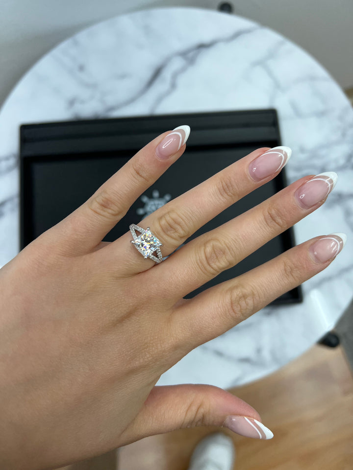 Princess Cut Engagement Ring With Double Band &amp;  Sidestones