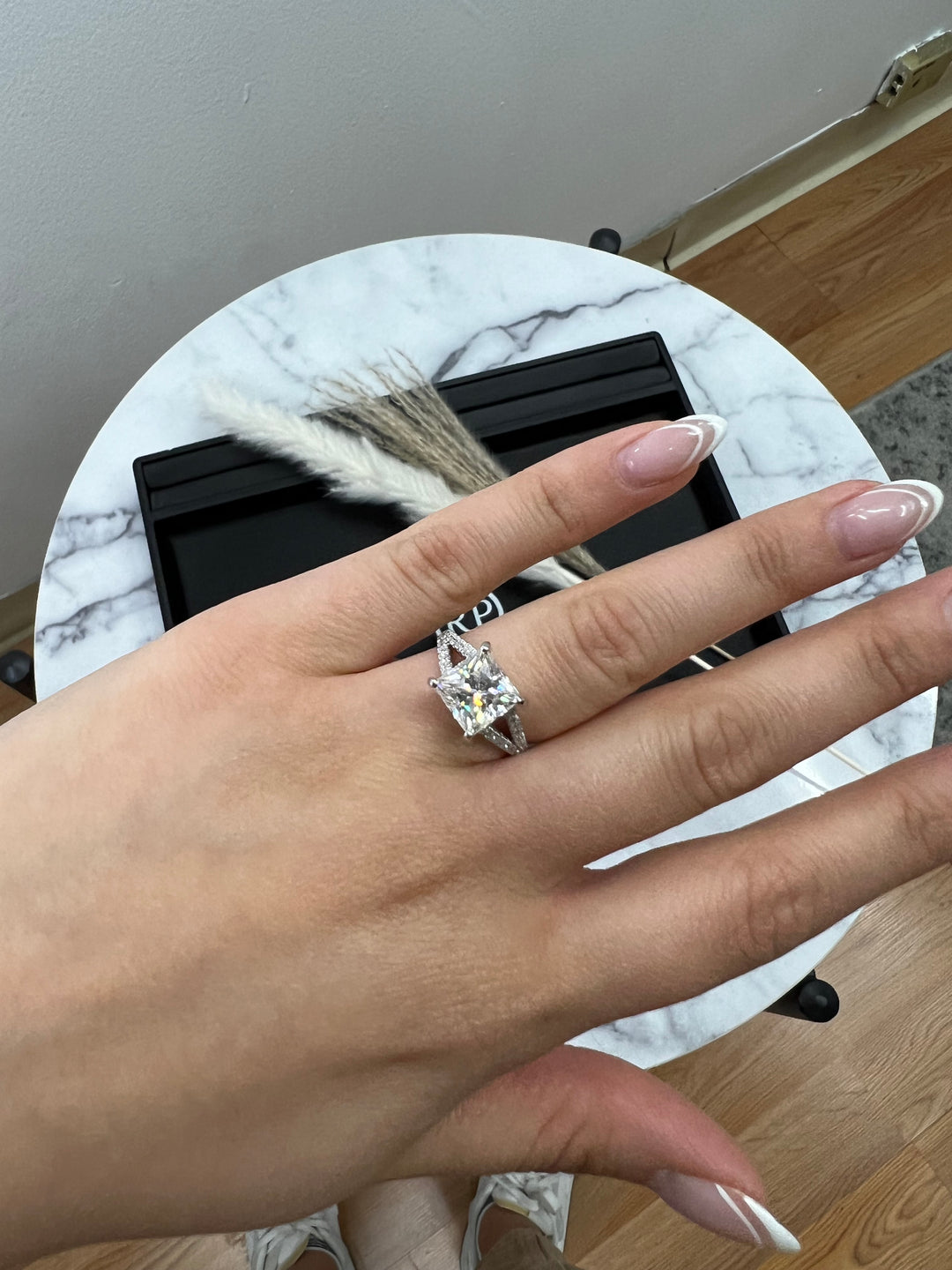Princess Cut Engagement Ring With Double Band &amp;  Sidestones
