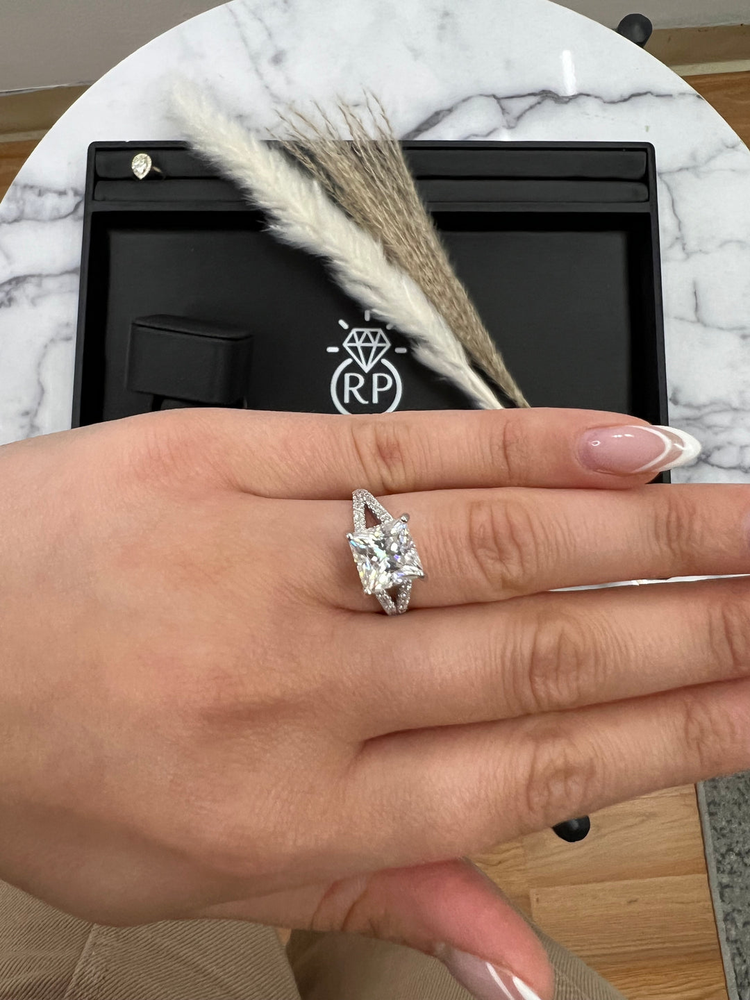 Princess Cut Engagement Ring With Double Band &amp;  Sidestones