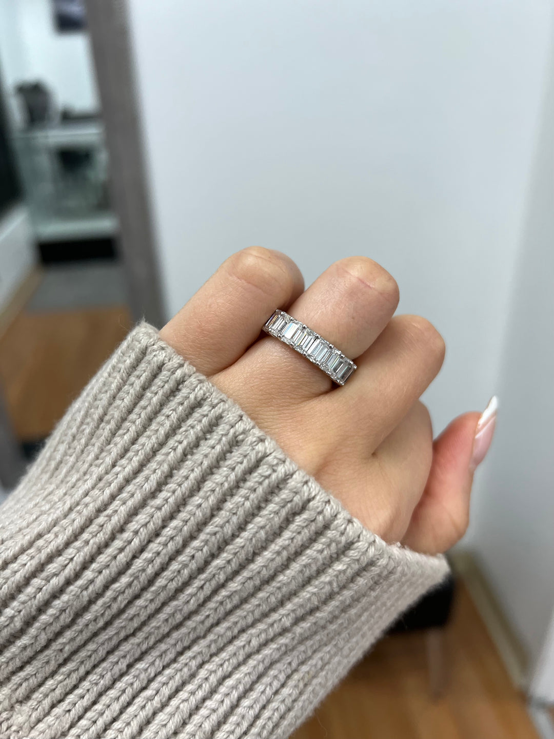 IG Deal 5 Carat Emerald Cut Eternity Band in 18K White Gold