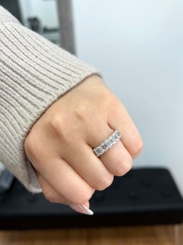 IG Deal 5 Carat Emerald Cut Eternity Band in 18K White Gold