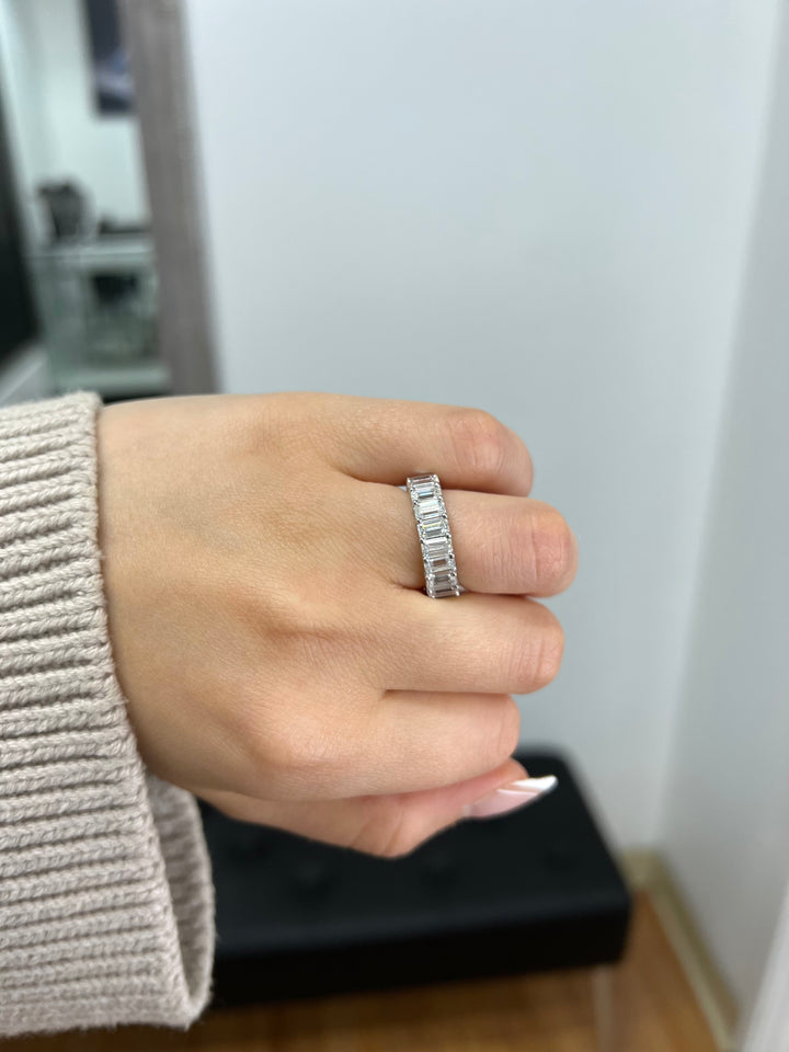 IG Deal 5 Carat Emerald Cut Eternity Band in 18K White Gold