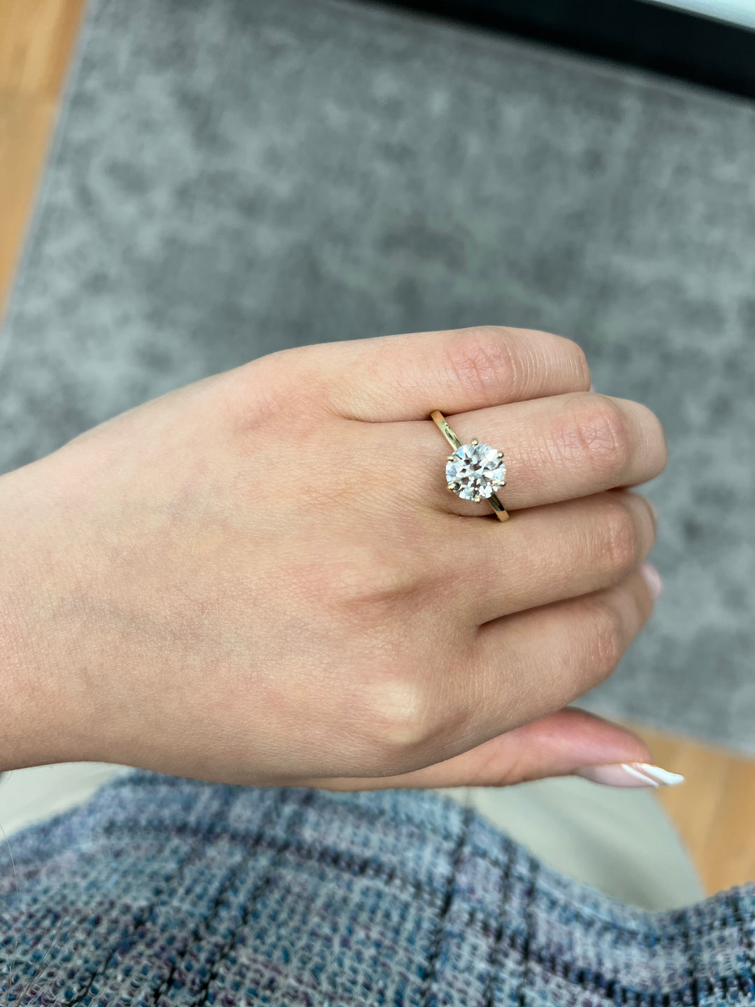 Round Cut Six Prong Solitaire Engagement Ring With Hidden Halo