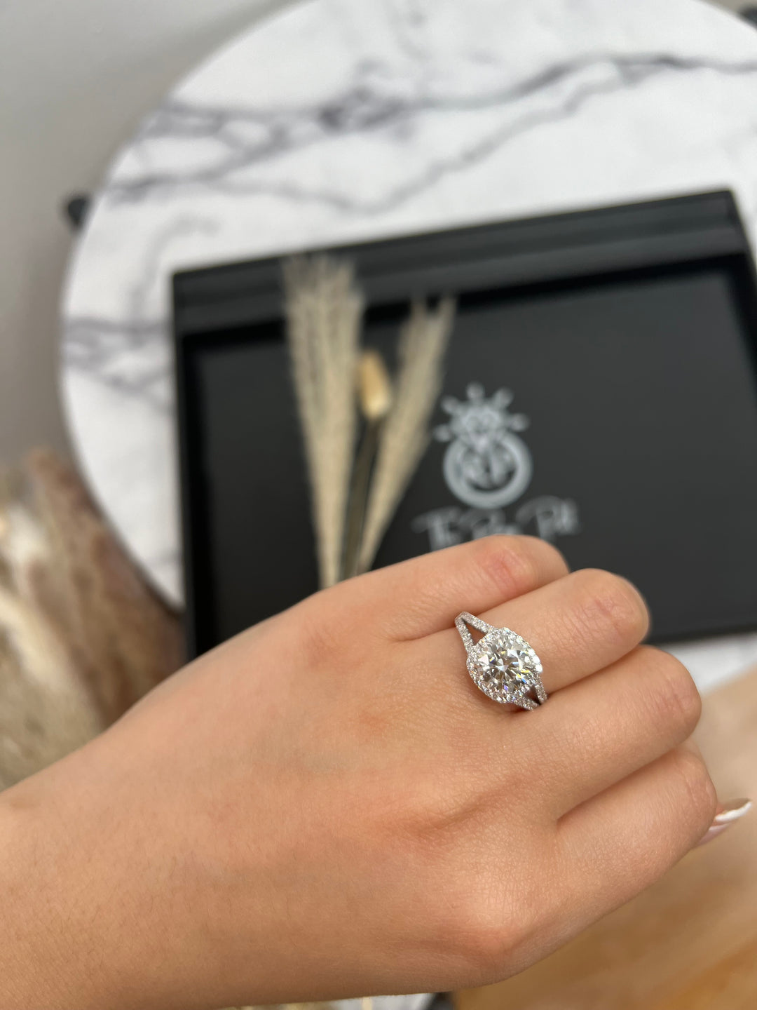 Cushion Cut Halo Engagement Ring with Split Pave Band