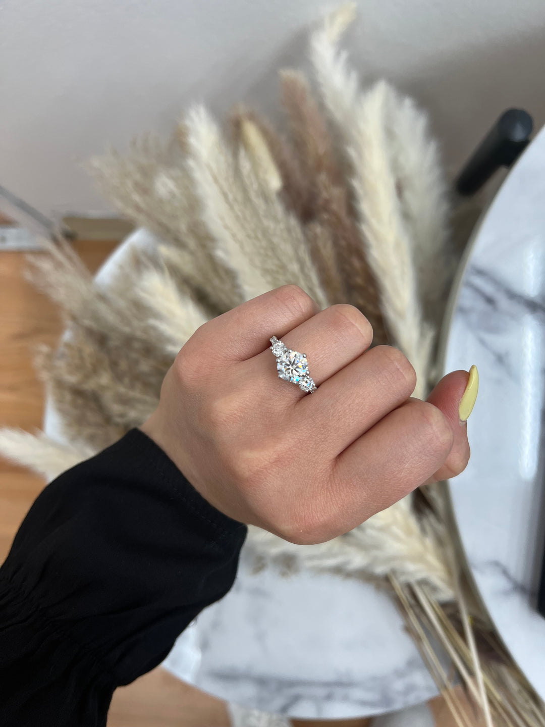 Three Stone Round Cut Fancy Crown Style Engagement Ring
