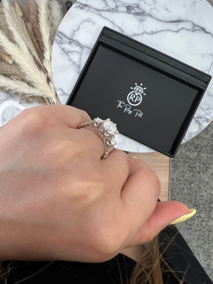 Three Stone Round Cut Fancy Crown Style Engagement Ring