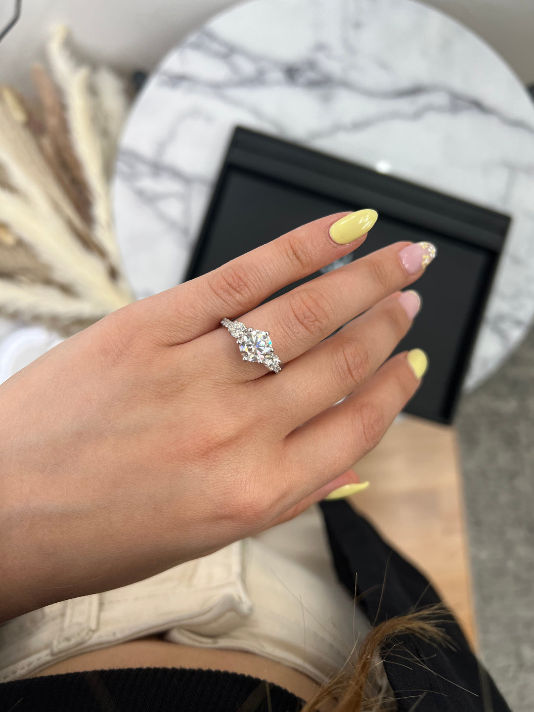 Three Stone Round Cut Fancy Crown Style Engagement Ring