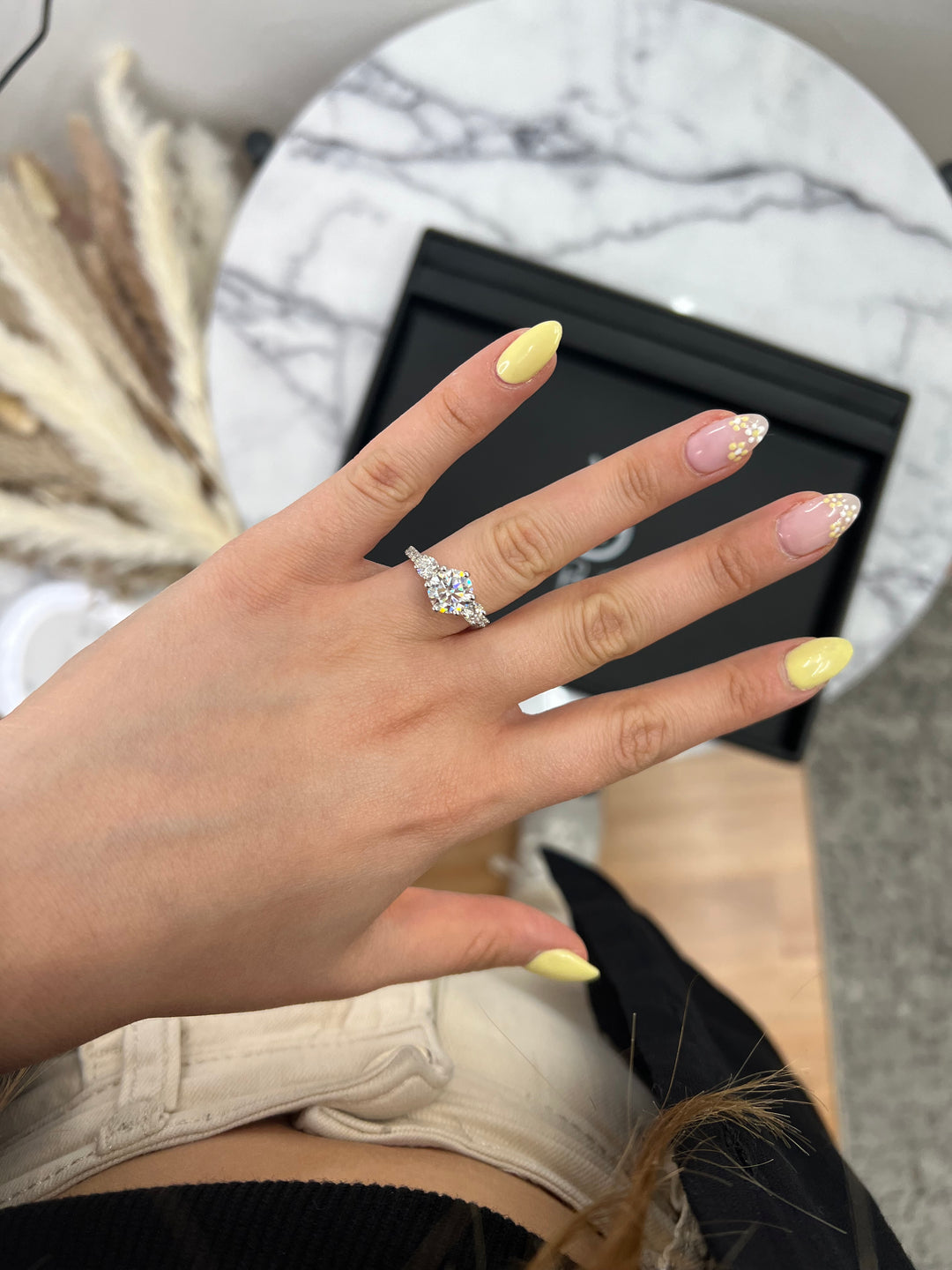 Three Stone Round Cut Fancy Crown Style Engagement Ring