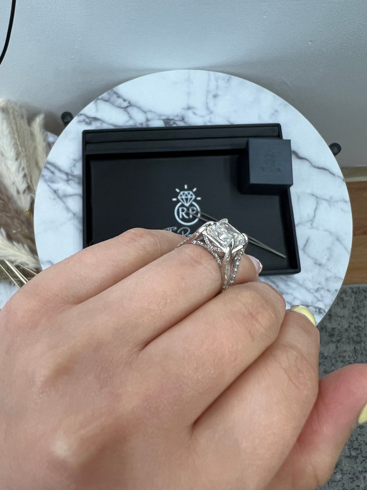Radiant Cut Halo Engagement Ring with a Split Band