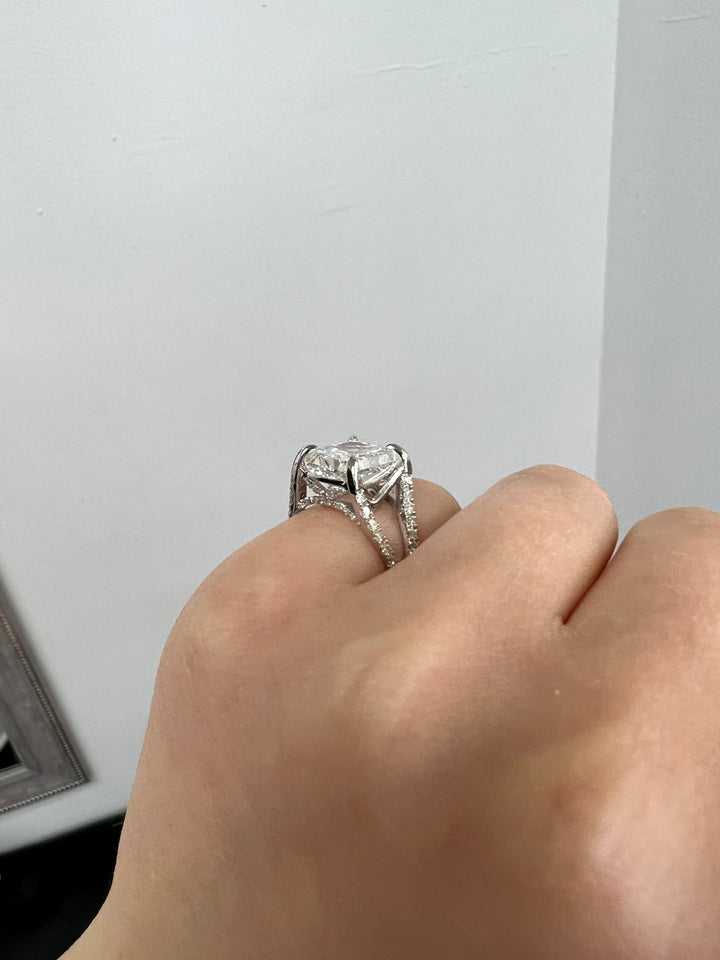 Radiant Cut Halo Engagement Ring with a Split Band