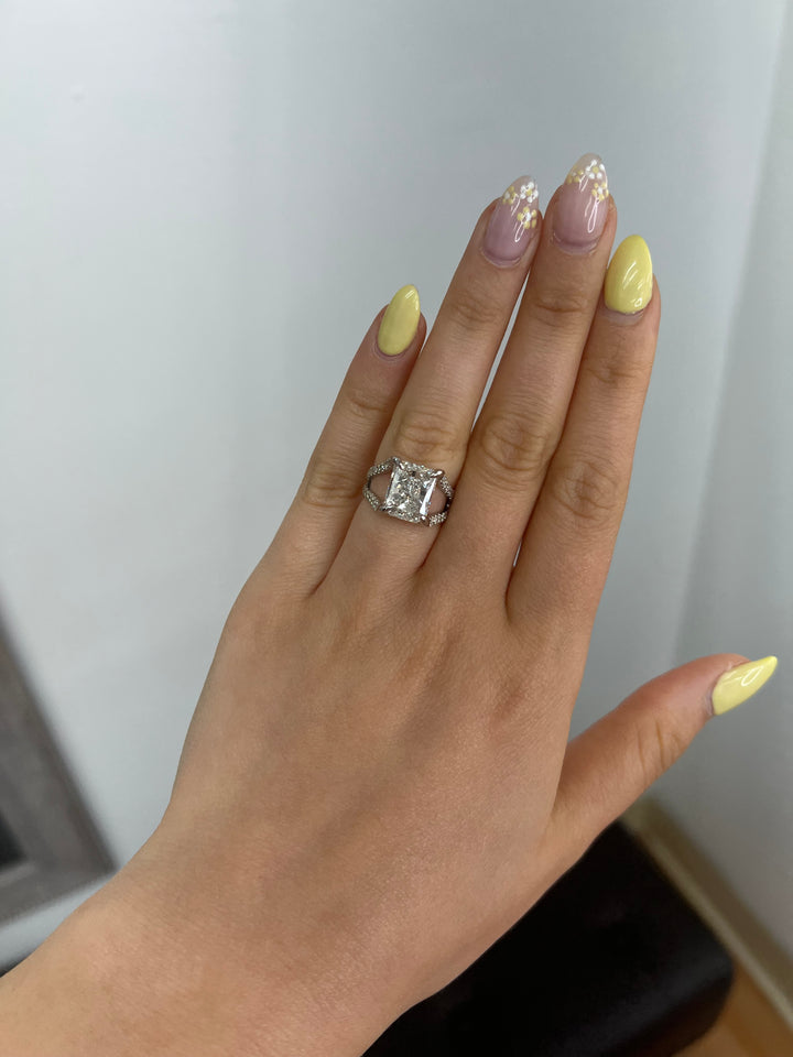 Radiant Cut Halo Engagement Ring with a Split Band