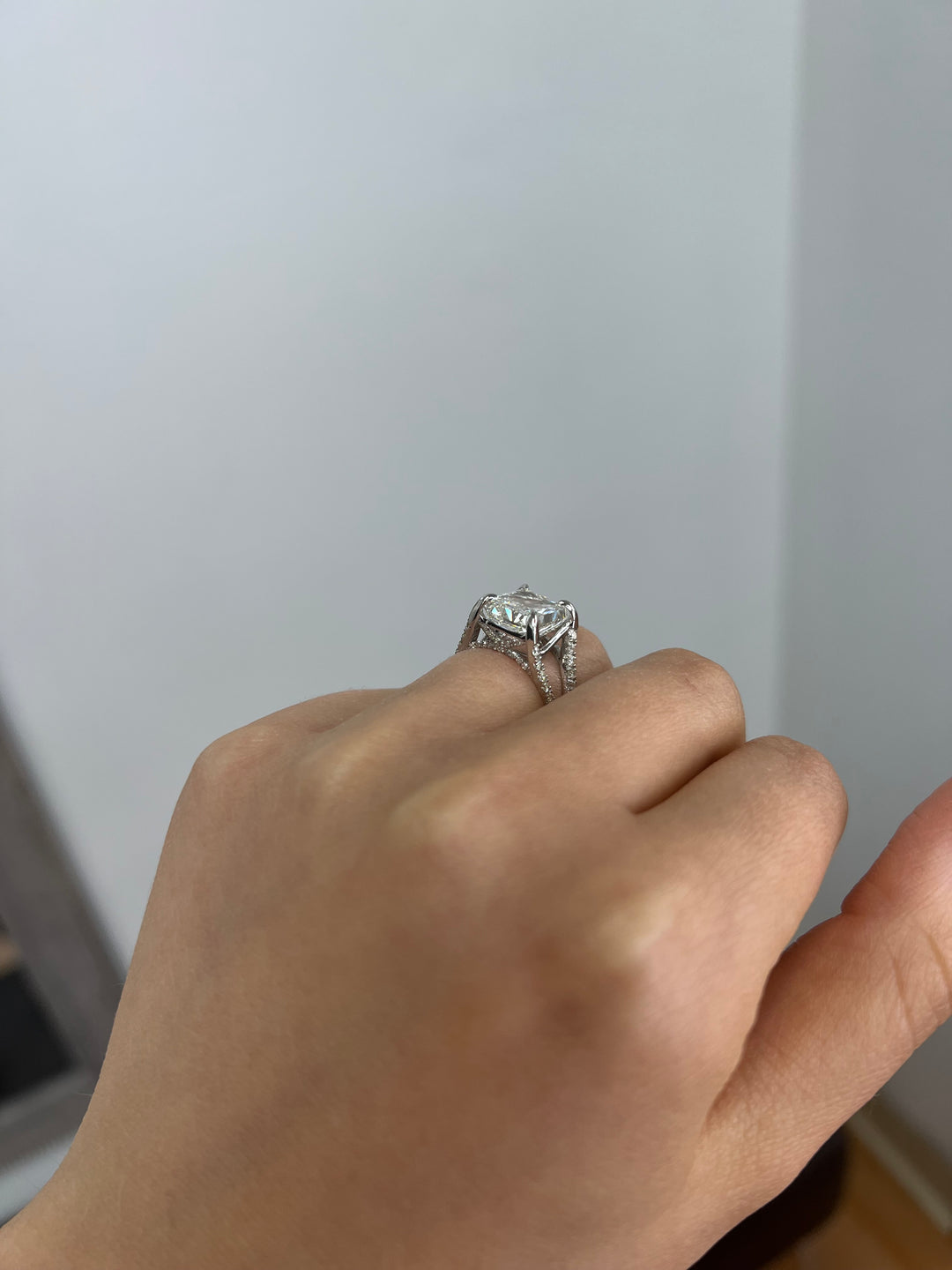 Radiant Cut Halo Engagement Ring with a Split Band
