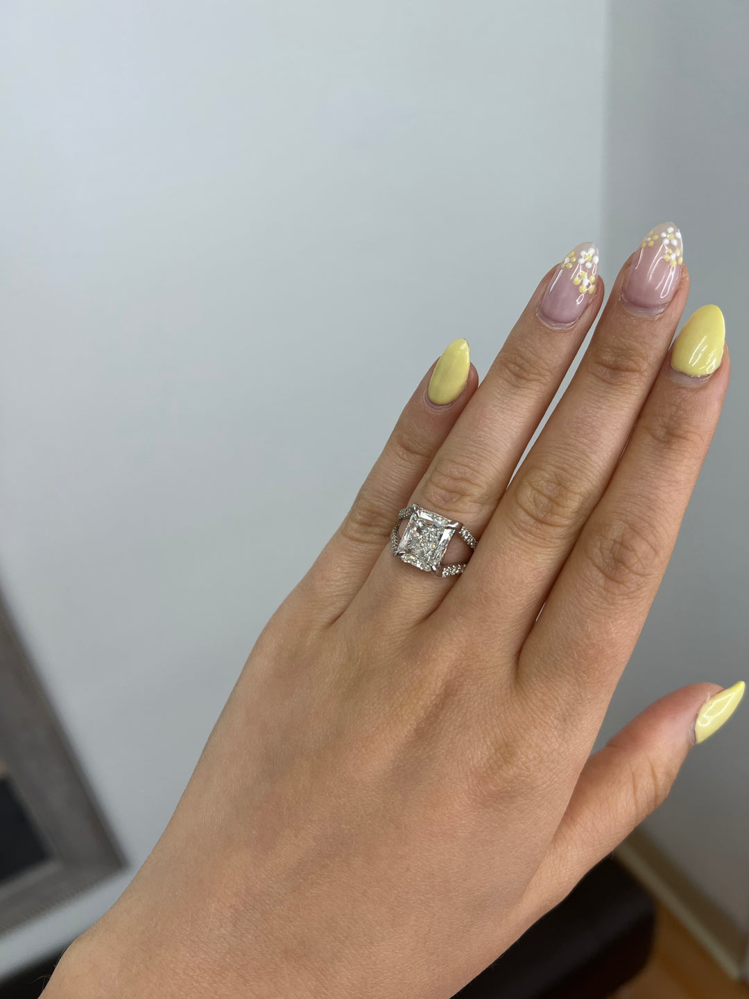Radiant Cut Halo Engagement Ring with a Split Band