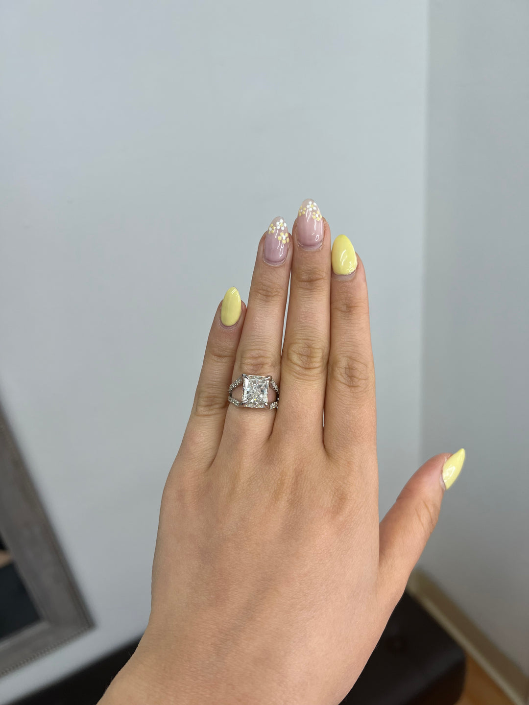 Radiant Cut Halo Engagement Ring with a Split Band