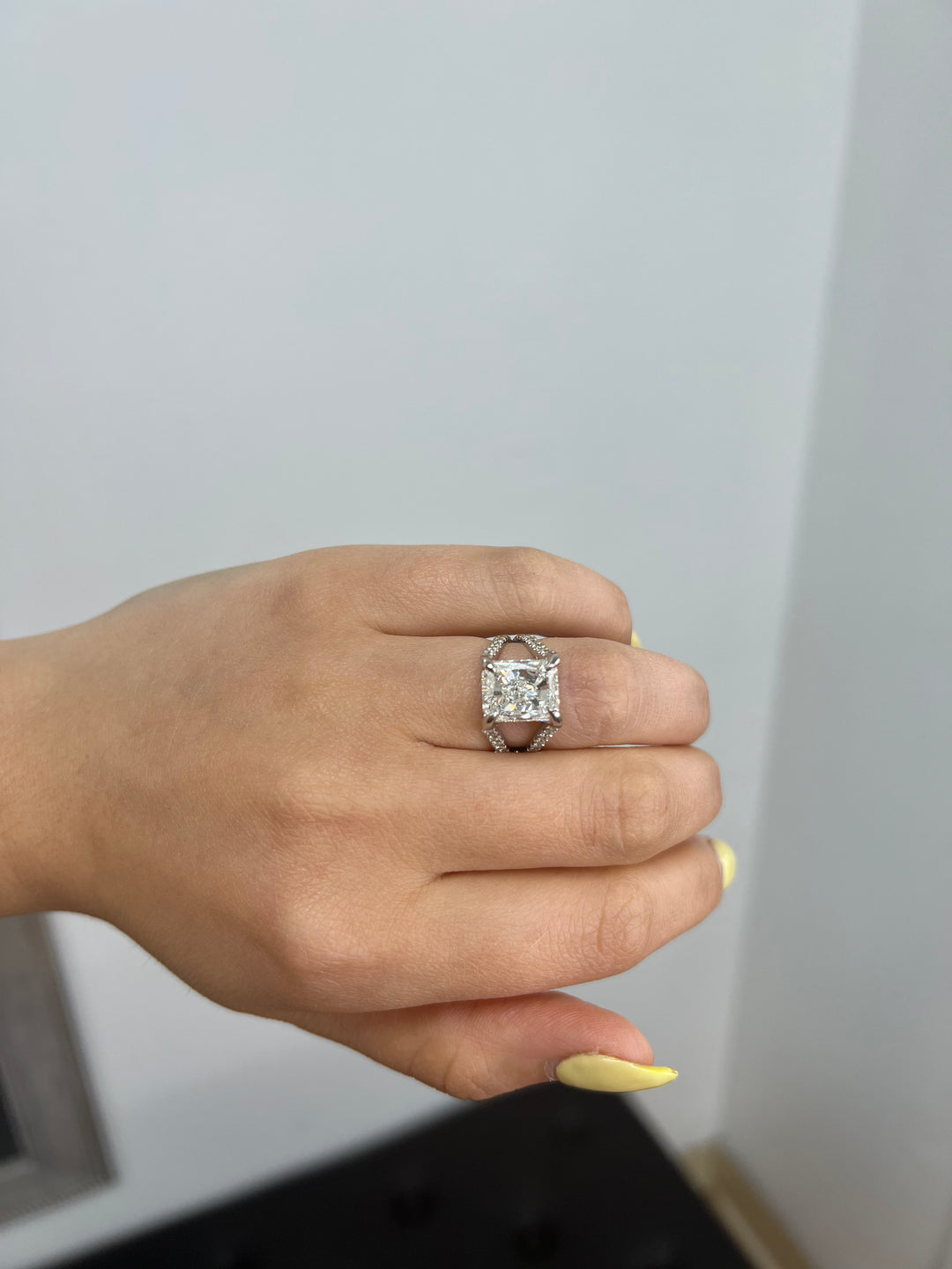 Radiant Cut Halo Engagement Ring with a Split Band