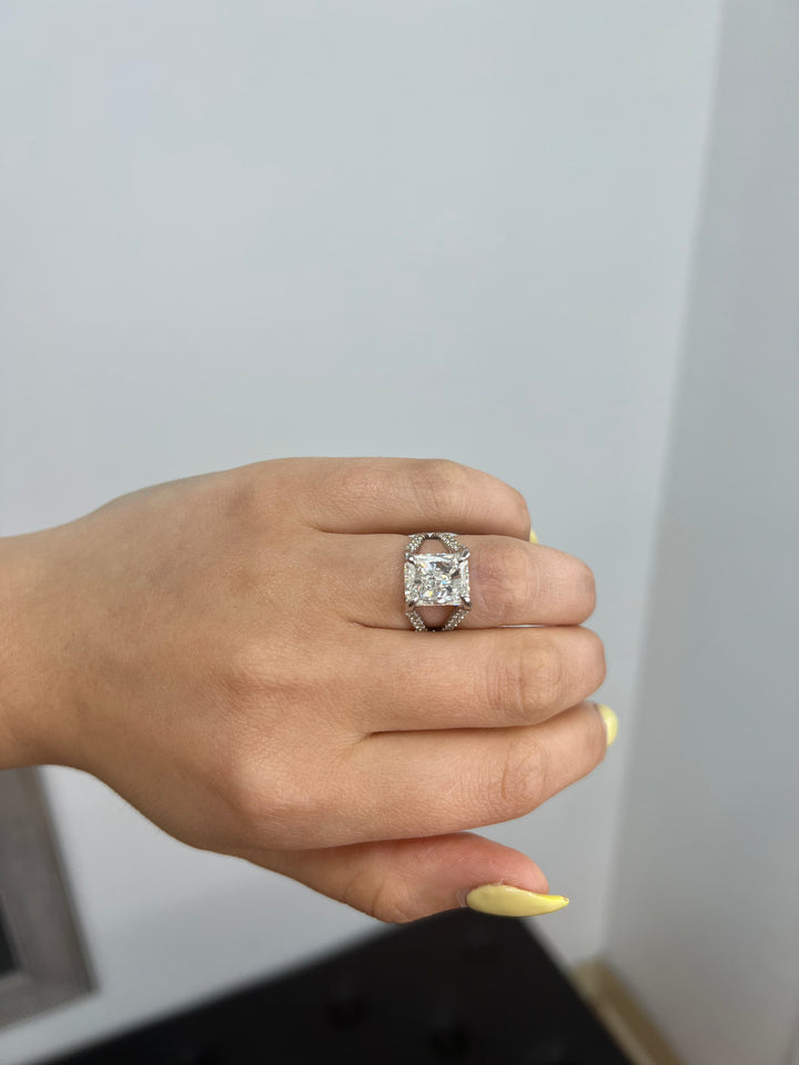 Radiant Cut Halo Engagement Ring with a Split Band