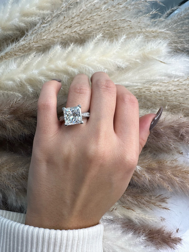 Princess Cut Engagement Ring With Sidestones Channel Setting