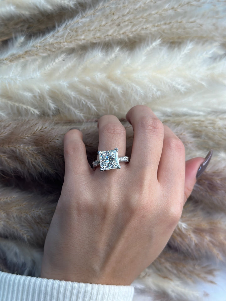 Princess Cut Engagement Ring With Sidestones Channel Setting
