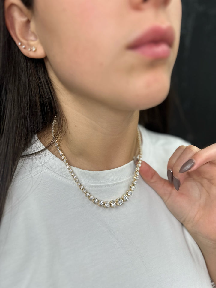 10 Carat Graduated Illusion Set Tennis Necklace Solid Gold