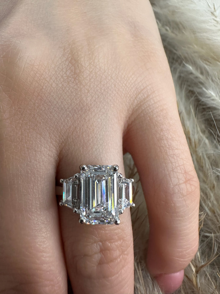 Three Stone Ring Trapezoid &amp; Emerald Cut Engagement Ring
