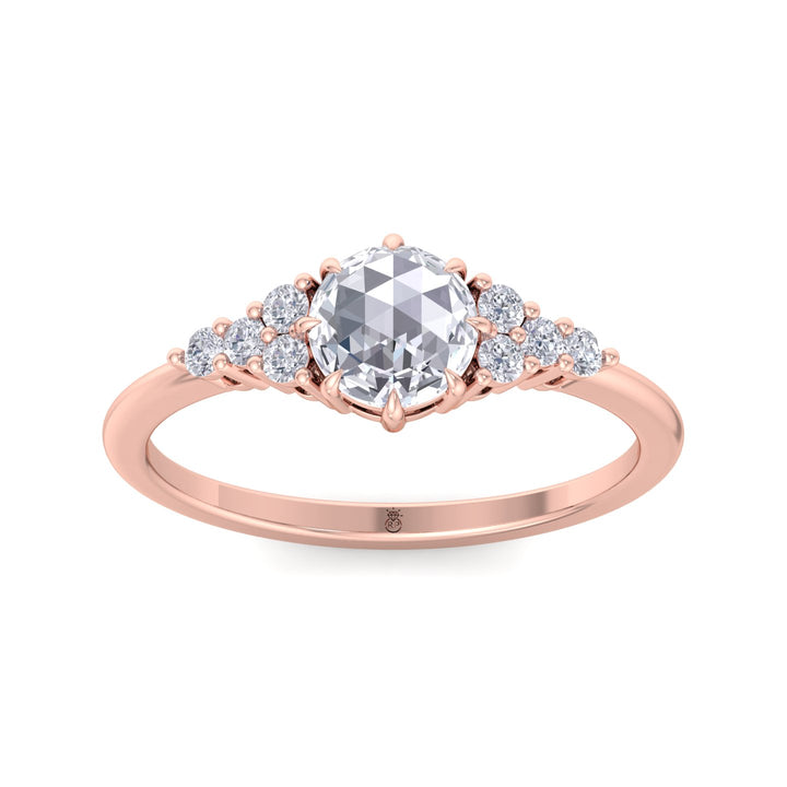 Rose Cut Round Shape Engagement Ring with Round Sidestones