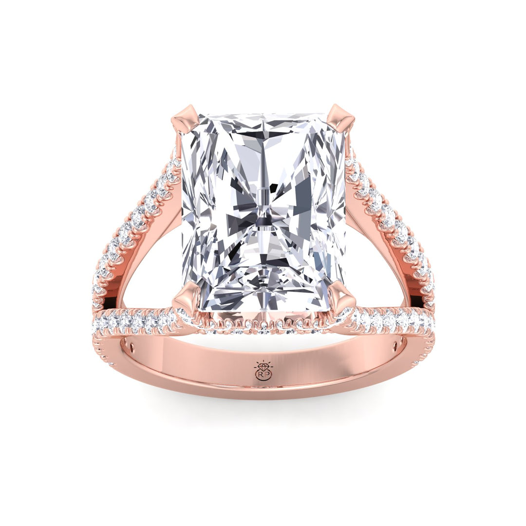 Radiant Cut Halo Engagement Ring with a Split Band