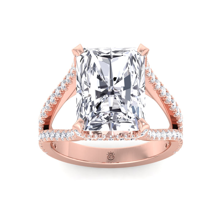 Radiant Cut Halo Engagement Ring with a Split Band