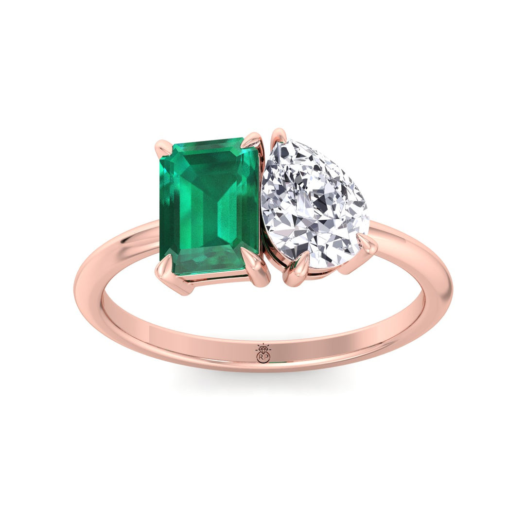 Toi et Moi Green Emerald &amp; Pear Shape Engagement Ring