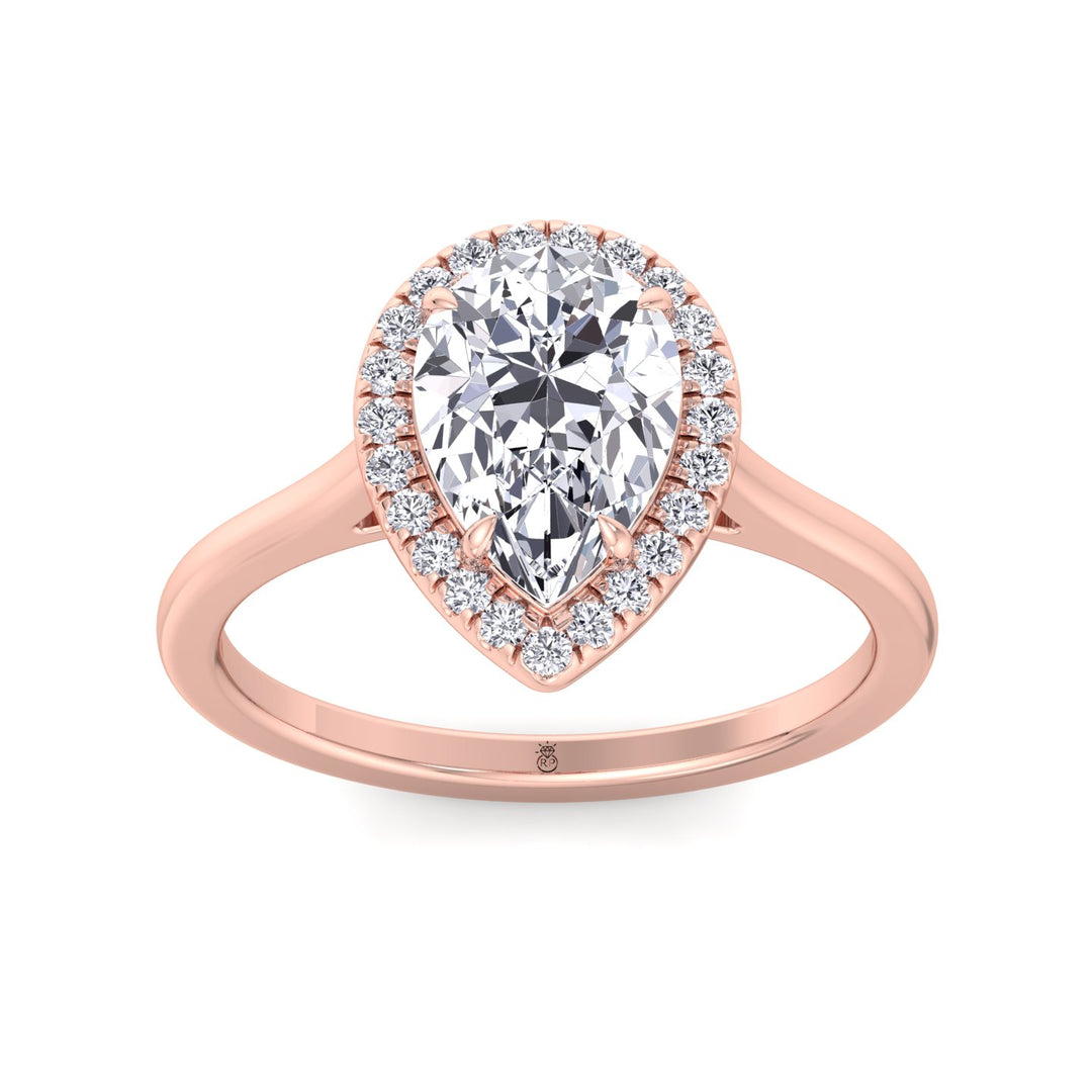Pear Shape Engagement Ring with Halo Center and Plain Band
