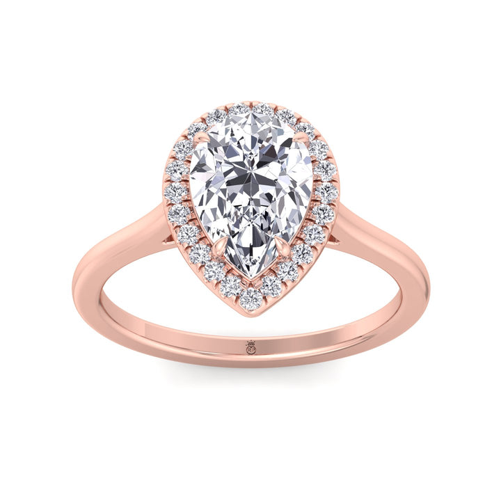 Pear Shape Engagement Ring with Halo Center and Plain Band