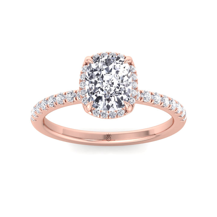 Elongated Cushion Cut Halo Engagement Ring with Pave Band