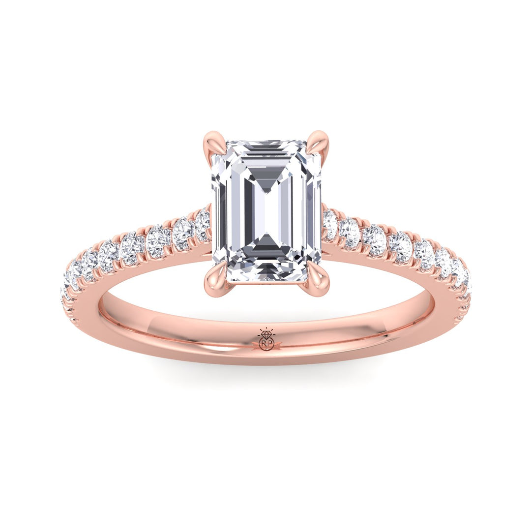 Emerald Shape Engagement Ring with Cathedral Style Pave Band