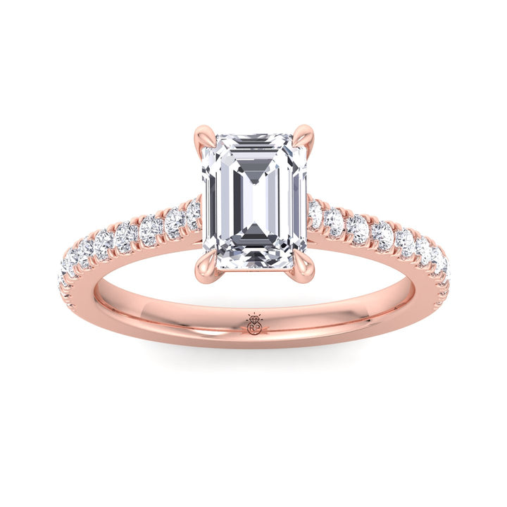 Emerald Shape Engagement Ring with Cathedral Style Pave Band