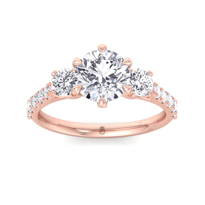 Three Stone Round Cut Fancy Crown Style Engagement Ring