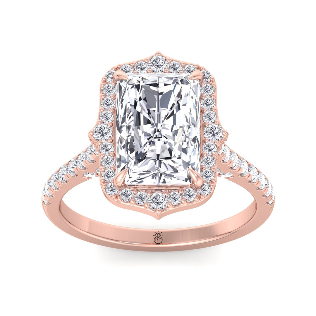 Radiant Cut Vintage Style Engagement Ring with Pave Band