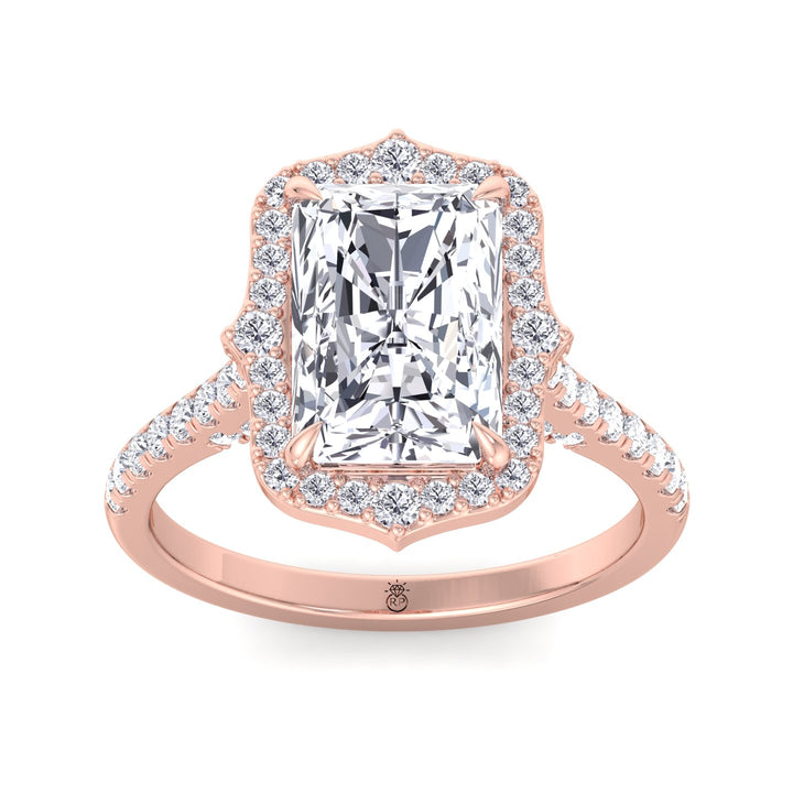 Radiant Cut Vintage Style Engagement Ring with Pave Band