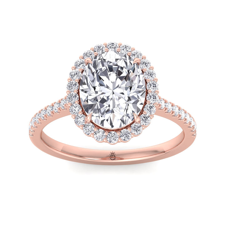 Oval Shape Scalloped Halo Engagement Ring With Pave Band