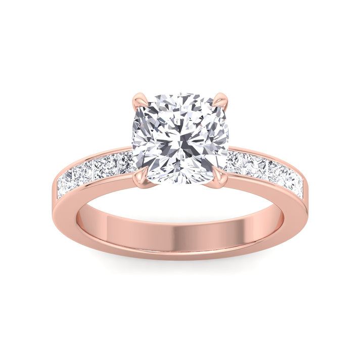 Cushion Cut Engagement Ring With Princess Cut Sidestones