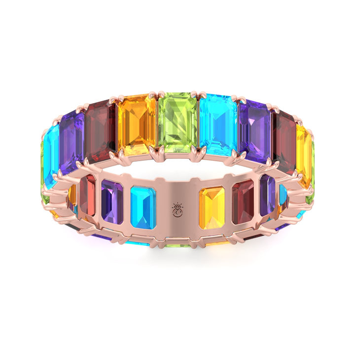 Multi Color Emerald Shape Eternity Band