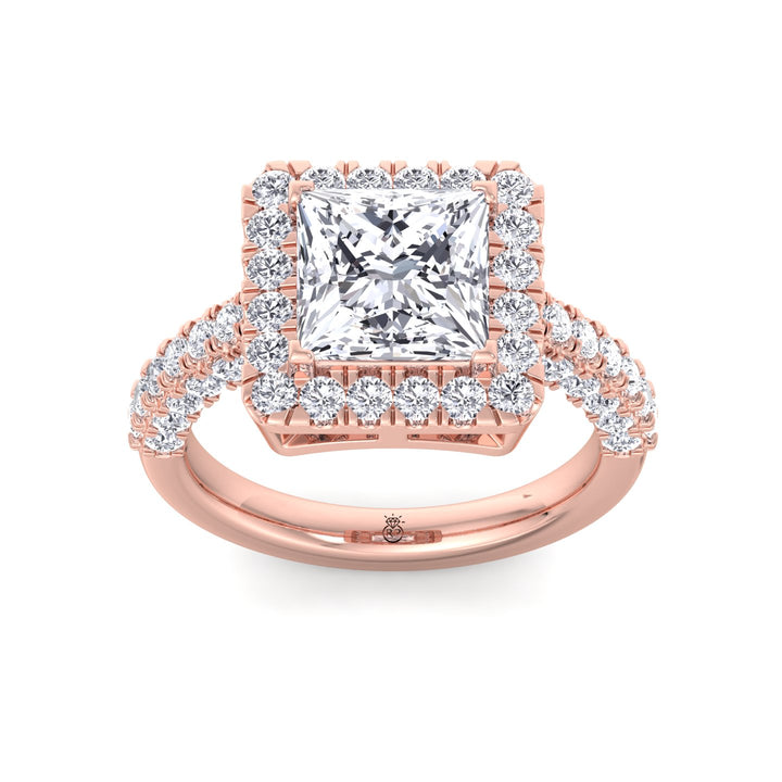 Princess Shape Halo Engagement Ring with Pave Band